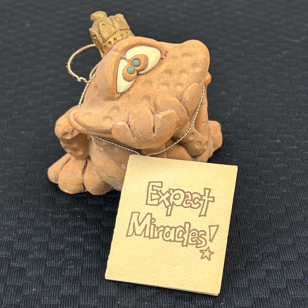 Vintage 1986 The Critter Factory Kelly Frog Figurine Expect Miracles Gold Crown